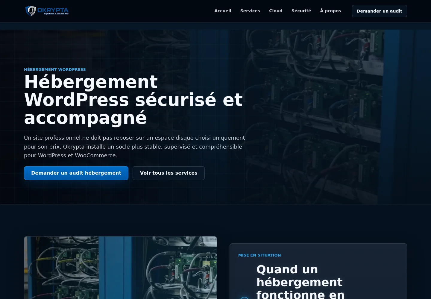 Page de prestations du site Okrypta sur ordinateur