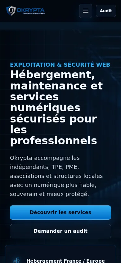Accueil du site Okrypta sur mobile