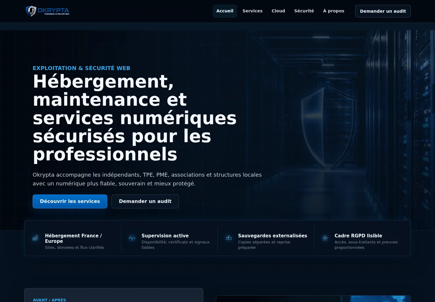 Accueil du site Okrypta sur ordinateur
