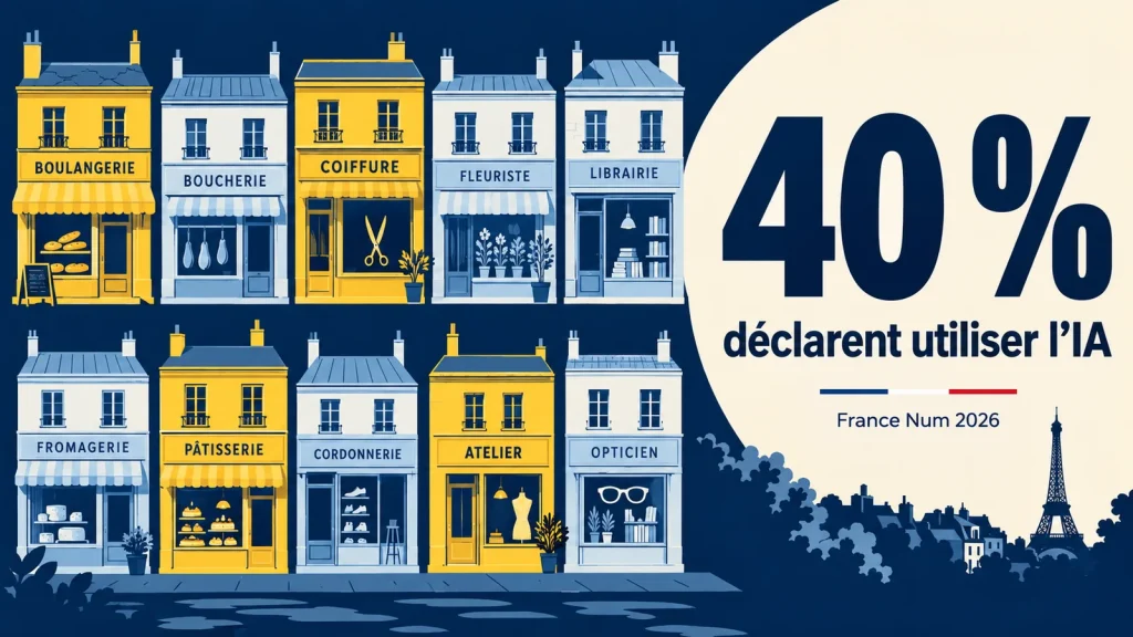 Infographie du taux déclaré d’utilisation de l’IA dans le baromètre France Num 2026.