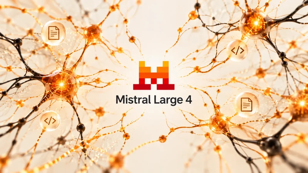 Réseau neuronal conceptuel autour du logo Mistral.