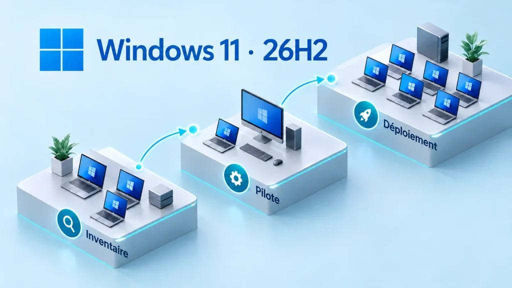 Schéma d’un déploiement progressif sur plusieurs postes Windows.