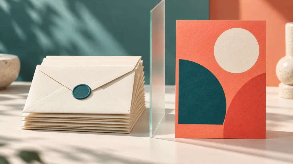 Enveloppes privées et panneau publicitaire abstrait séparés par une paroi translucide.