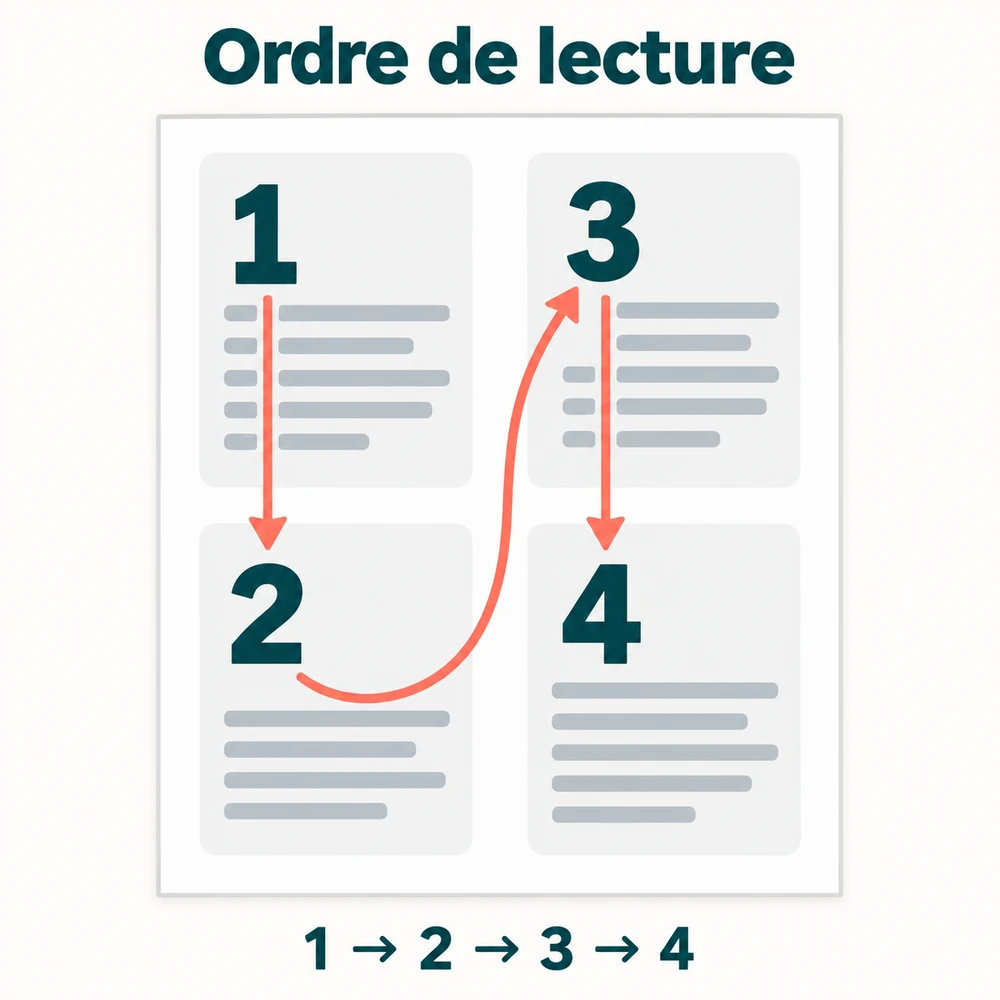 Ordre de lecture attendu : blocs 1 puis 2 dans la colonne de gauche, puis blocs 3 et 4 dans celle de droite.