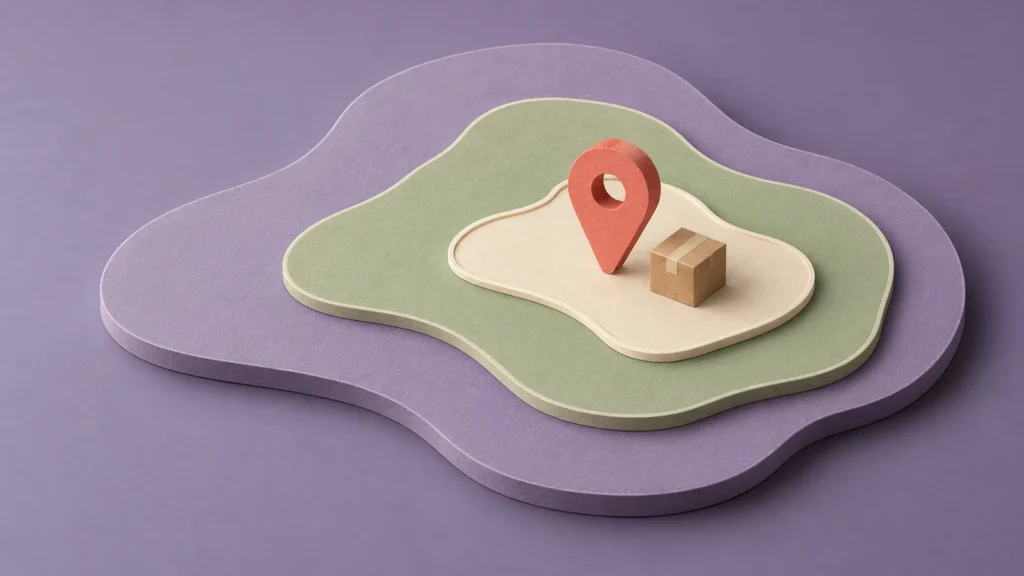 Un colis et un repère d’adresse dans la plus petite de trois zones imbriquées.