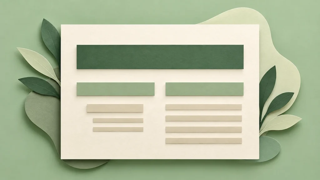 Feuille présentant un titre principal, deux sections et des blocs de sous-sections en retrait.